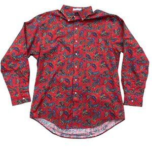 Vintage Swatches Paisley Button Down Shirt Red Western Cowboy Rodeo Ranch 90s-L